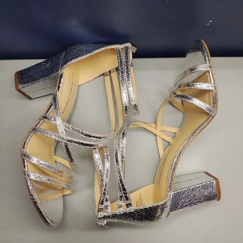 Jessica Simpson Hirrine Heeled Sandals Womens US‎ 8.5M Silver Synthetic Back Zip